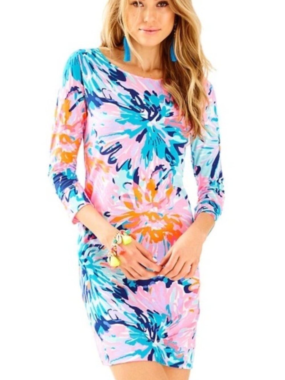 Lilly Pulitzer Marlowe Dress XL Bright Floral Boatneck T-Shirt Shift Dress